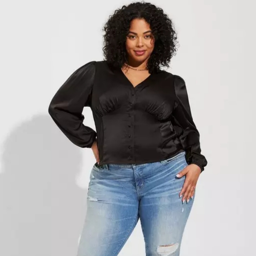 Torrid Black Button Front Blouse - Picture 3 of 9